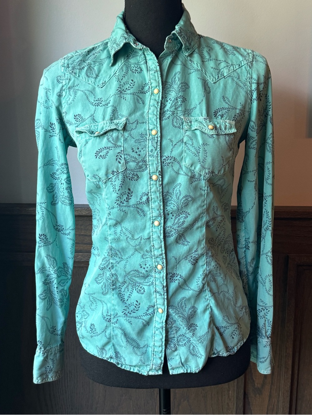 Ryan Michael silk blend teal western button down xs
